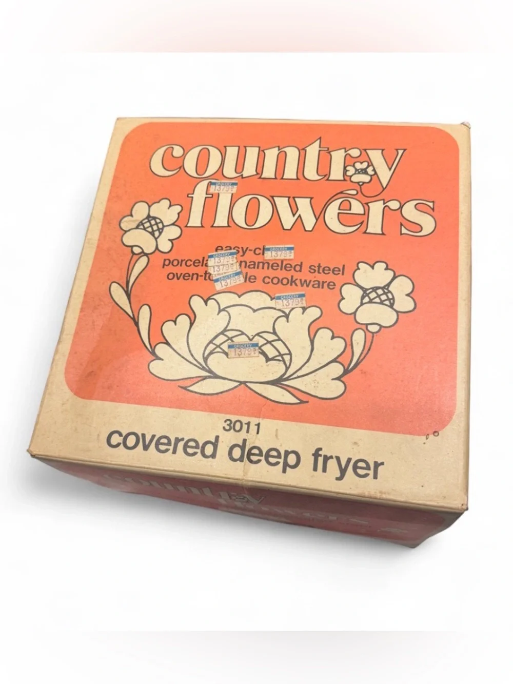 Vintage 1970s Sanko Ware Country Flowers Covered Deep Fryer Set Model 3011 NOS